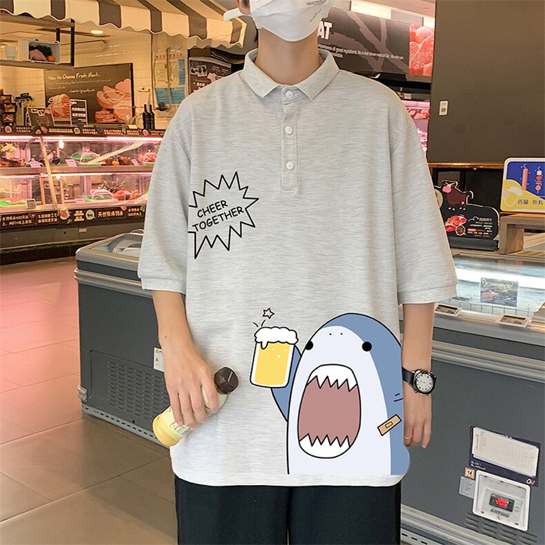 PL57137-P35 翻领短袖polo衫男大码胖子半袖t恤男有领保罗衫 模特图片