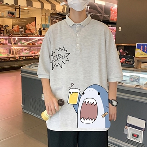 PL57137-P35 翻领短袖polo衫男大码胖子半袖t恤男有领保罗衫 模特图片
