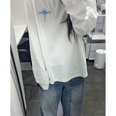 哥特星标语刺绣纯棉长袖t恤女秋冬宽松情侣打底上衣TWP07，男装T恤，星座1116A（原606A-3）
