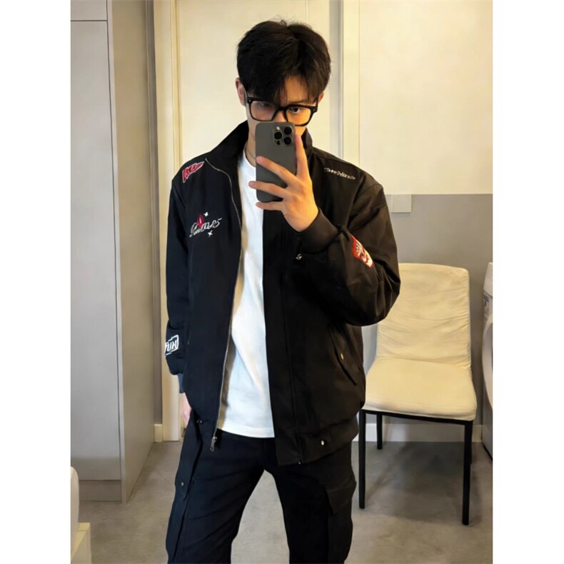 徽章刺绣防风立领潮牌短款夹克机车服,男装夹克,四季星座505