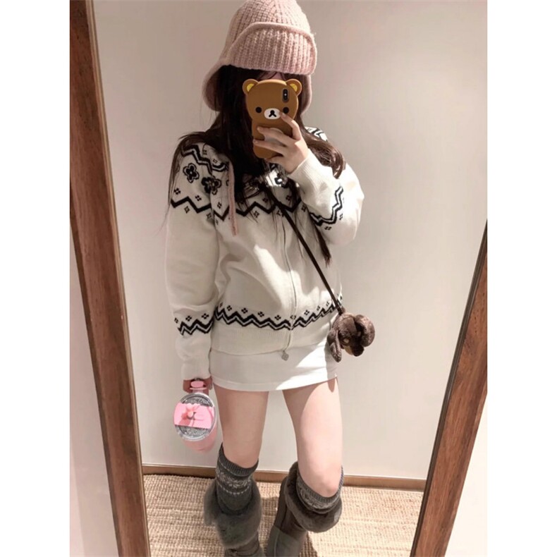 民族风花瓣费尔岛宽松慵懒感开衫立领毛衣男女同款秋冬季针织外套,男装针织衫/毛衣,星座516A