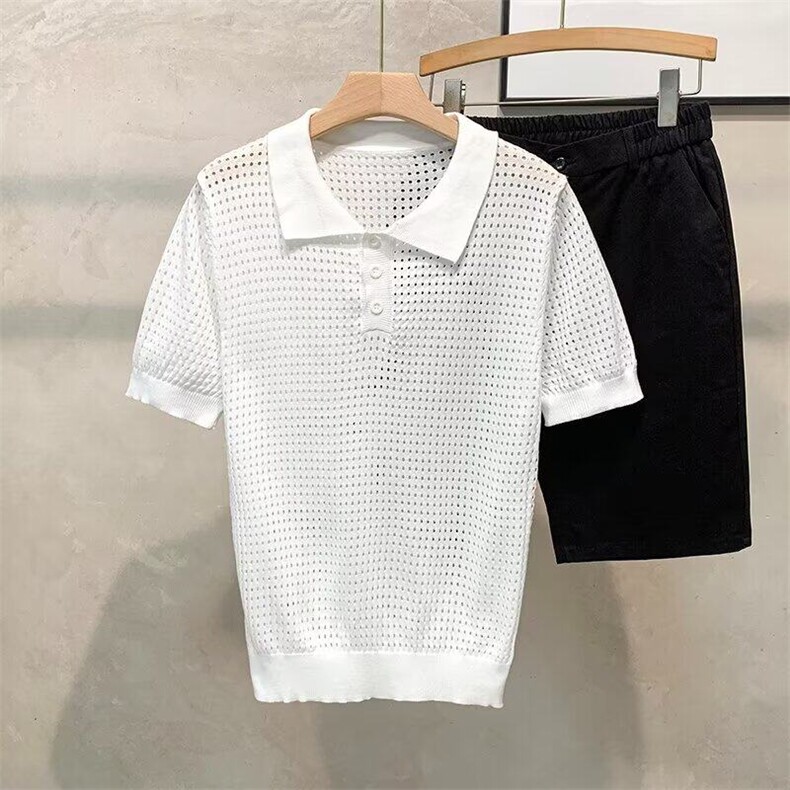 941#自家图P38翻领冰丝针织polo衫M-3XL黑色白色图片