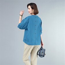 衬衫时尚百搭圆领短袖纯色宽松2021年夏季，女装衬衫，独衣靓