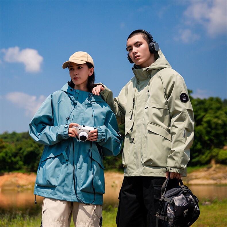 春秋户外冲锋衣男女同款防风防水连帽工装外套登山服夹克2481-P75,男装夹克,星座1403A