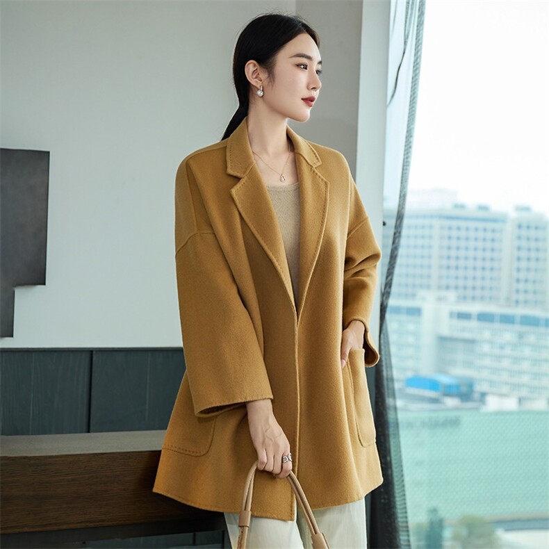 秋冬新款双面浴袍短款大衣女秋冬新款高端大气羊毛呢子外套，女装双面呢大衣，爱绒人羊绒大衣工厂店