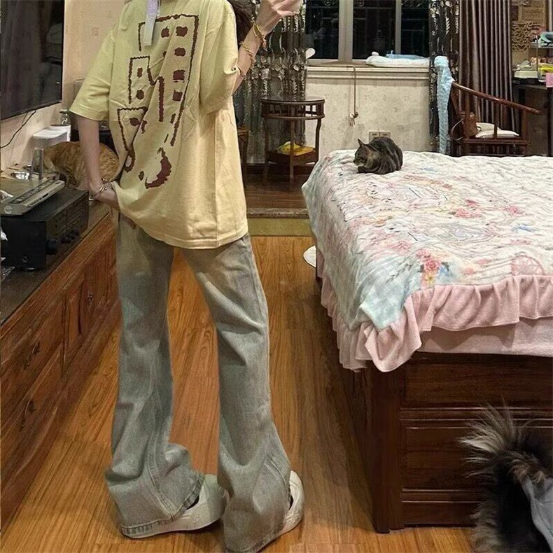 美式复古刺绣花型水洗做旧牛仔裤男直筒微喇高街情侣长裤AM22P41,男装牛仔裤,星座1013-1