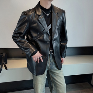 皮西装男秋冬加绒保暖ins网红休闲高级感PU皮西服外套 XZ036-P130图片