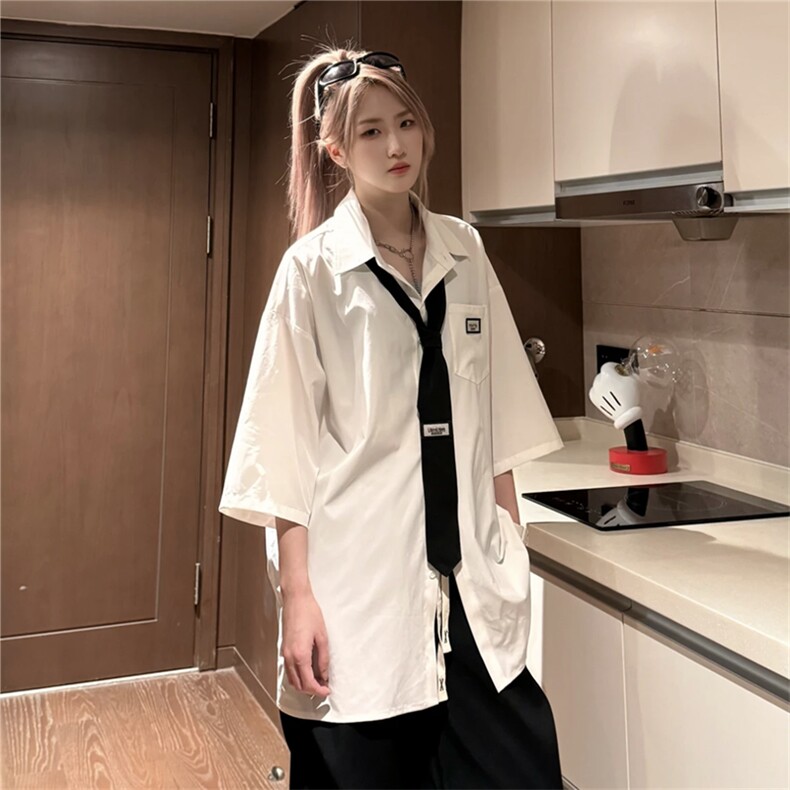 夏季冰丝短袖衬衫宽松学院风情侣衬衣（送领带）CS802-特P35,男装T恤,星座1213