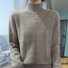 秋冬季新款舒适时尚百搭加厚半高领貂绒衫，女装针织衫/毛衣，冬贝尔貂绒