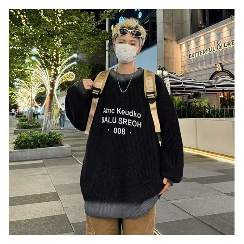 秋冬季2026新款扎染字母印花圆领毛衣男生潮流宽松情侣针织衫,男装针织衫/毛衣,星座218-1（原230）