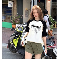抖音得物品质二开240克宽松纯棉美式潮牌插肩三杠织带短袖T恤，男装T恤，电商A486