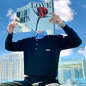 AW192/特P78控108秋季社会小伙潮流高级感拼接假两件衬衫男黑首图片