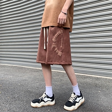抖音品质夏麂皮绒字母发泡短裤休闲五分裤313A-1-NK113-P45控58，男装休闲裤，星座808A-1