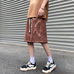 抖音品质夏麂皮绒字母发泡短裤休闲五分裤313A-1-NK113-P45控58图片