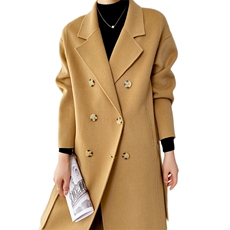 女士羊毛大衣秋冬保暖羊毛简约时尚，女装双面呢大衣，赛欧妮