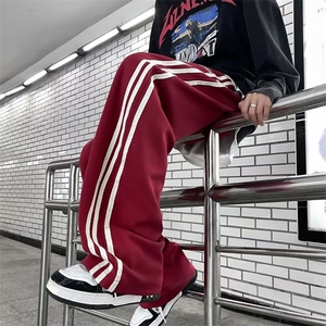 条纹运动卫裤男春秋季ins潮牌宽松直筒拖地裤休闲阔腿裤HK129-P38图片