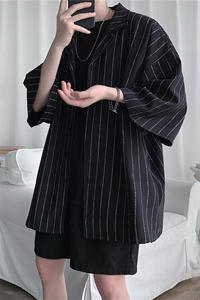 C2042/P35夏季短袖衬衫男士五分袖垂感西装领衬衣潮宽松大码上衣图片
