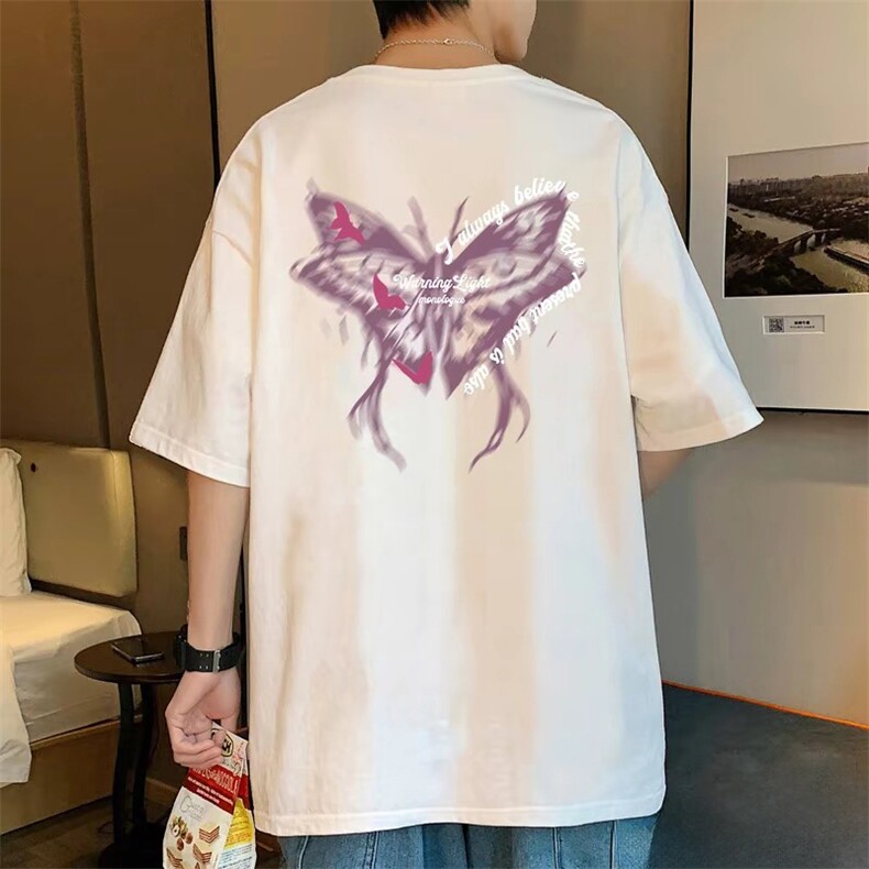 抖音得物供货210克现货宽松纯棉美式潮牌印花落肩袖纯棉T恤AT2175图片
