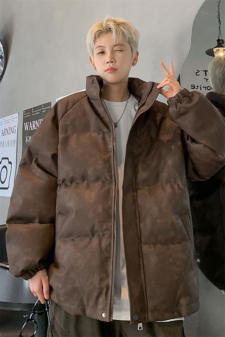 港风PU皮复古做旧设计钢印棉衣男MY77096P130控198抖控228,男装棉衣,星座226-1
