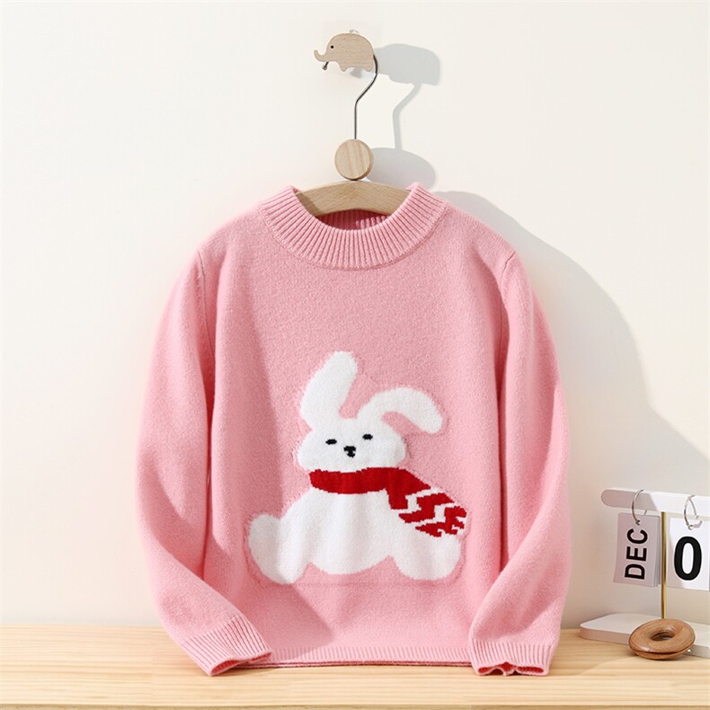 新款百搭小兔子印花圆领童装，童装儿童羊毛衫，冰晶童装