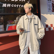 2025秋冬装新款宽松贴标PU皮衣夹克机车男外套PY666/特P65杏色2，男装皮衣，电商A094
