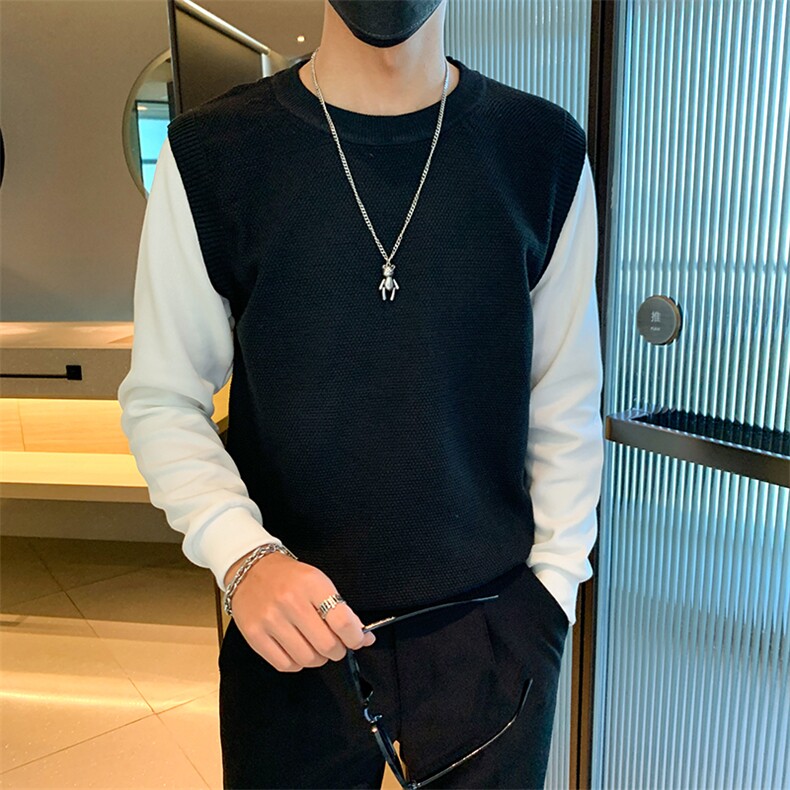 秋冬季假两件套毛衣男款潮牌针织马甲套拼接打底衫MY0222-P50,男装背心/马甲,星座308B-2