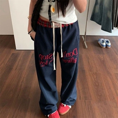 【有货】美式复古运动裤子男女款拼接撞色假两件裤子J01CC-特P45，女装休闲裤，星座1007（原301D）