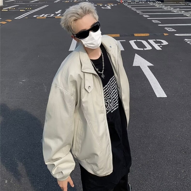 韩版垫肩立领皮衣短款夹克宽松显高机车服男女款休闲外套8510/P75,男装夹克,星座506
