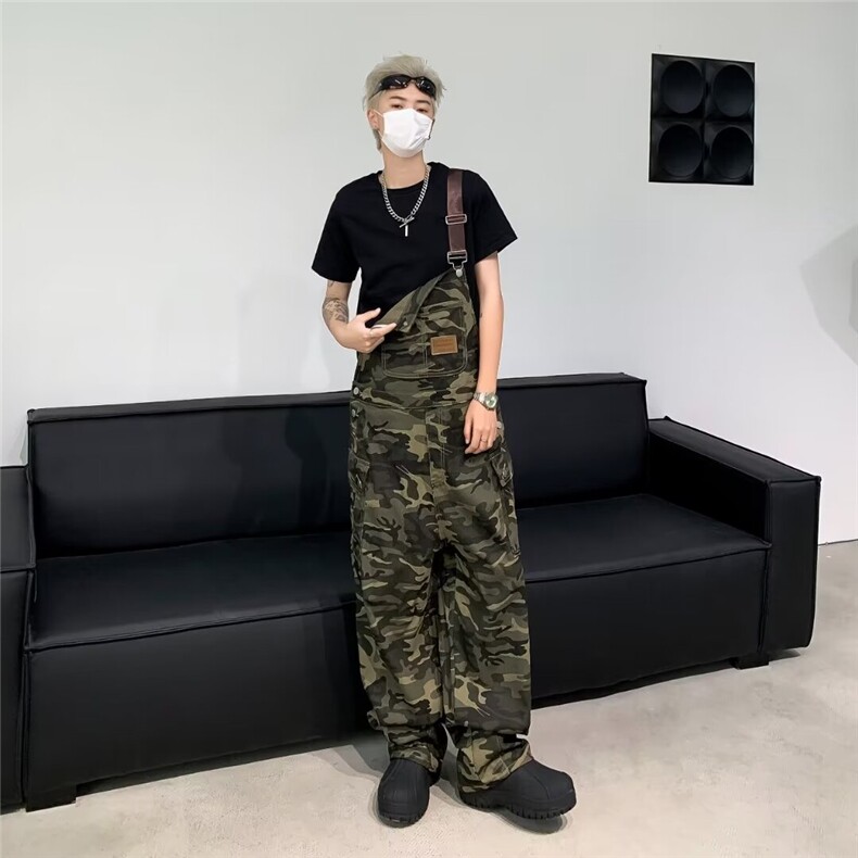 美式复古直筒工装满印迷彩裤长裤背带裤潮XK8080P70,男装工装外套,星座1116-2