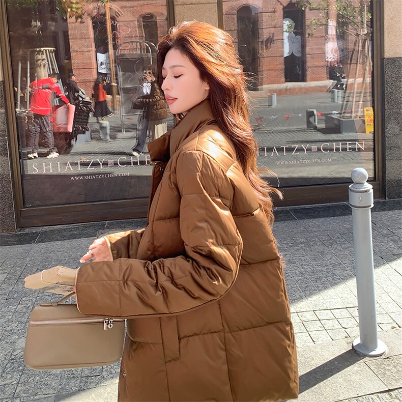 短款立领拼接袖简中式一手长加厚羽绒服女宽松保暖外套,女装羽绒服,浙宝189