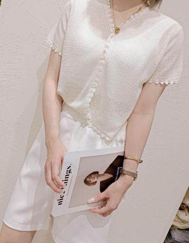 曲珠短袖开衫，女装，千变织造