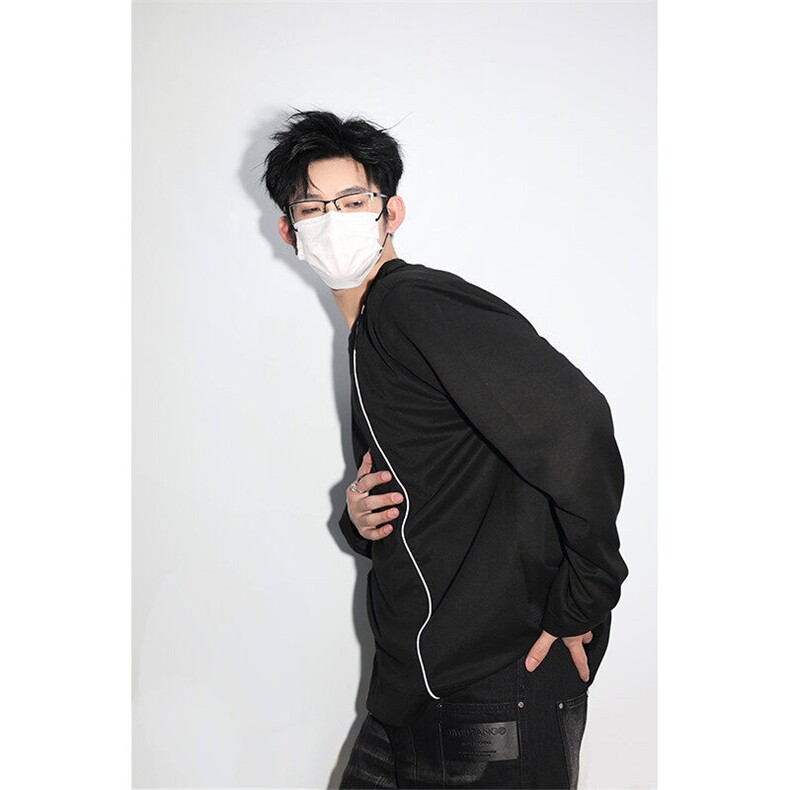 明星私服反光条未来感潮男打底美式潮男休闲高街卫衣打底衫P55，男装卫衣，电商B319