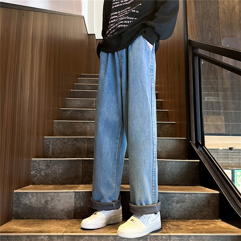 k1064J-p65-控88M-5XL立体印花水晶绒加绒港风高阶宽松牛仔裤微喇,男装牛仔裤,星座116