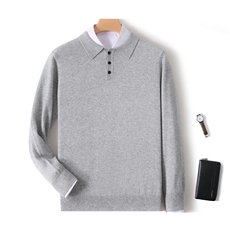 铂金扬子纱系列男士超细精纺POLO领长袖打底衫针织衫T恤百搭，男装羊绒套衫，绒韵雅