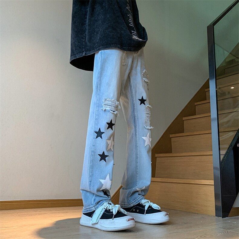 B221 美式ins高街小众五角星假破洞小脚牛仔裤 LK23027-P65 控88图片