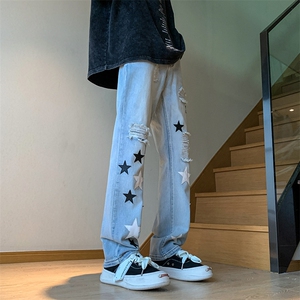 B221 美式ins高街小众五角星假破洞小脚牛仔裤 LK23027-P65 控88图片