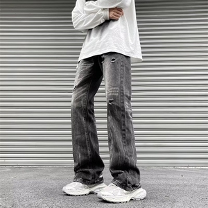 牛仔裤男欧美高街嘻哈潮牌炸街痞帅休闲破洞老爹裤图片