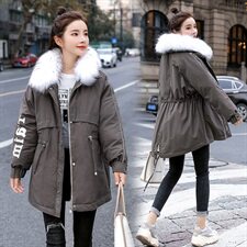 2020年冬季加厚带毛领拉链抽绳收腰显瘦休闲派克服棉衣棉服，女装棉衣/棉服，艾尚靓装