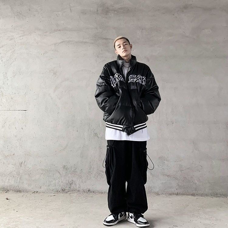 2025冬新PU皮款刺绣棉服情侣宽松百搭嘻哈棒球服潮流棉衣外套,男装棉衣,星座715-4