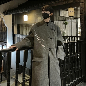 新中式立领刺绣毛呢大衣男中长款秋冬过膝风衣外套812-F633-P138图片