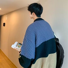 拼色圆领毛衣男潮牌日系复古宽松高级感针织衫MY719-P45，男装针织衫/毛衣，星座208-5
