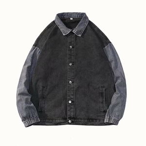 拼接牛仔外套男春秋款韩版潮流百搭夹克复古休闲宽松ins潮上衣服图片