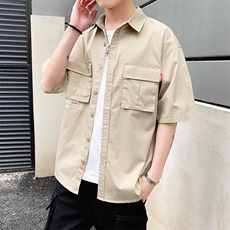 100%棉2021夏装新款短袖衬衫男休闲F中袖五分袖衬衣CS033，男装衬衫，电商D240-242