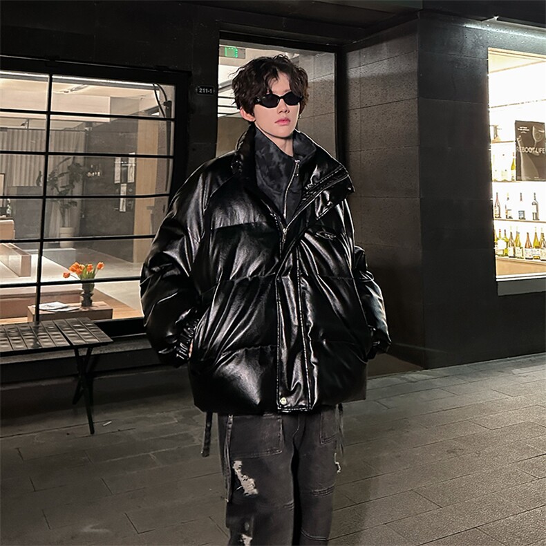 405A美式高街个性金属设计假两件pu皮棉服MY24925-P155控188,男装棉衣,星座405A