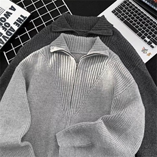长袖ins日系美式双拉链立领针织开衫外套男简约新款毛衣MZ711-P78，男装针织衫/毛衣，星座412-3