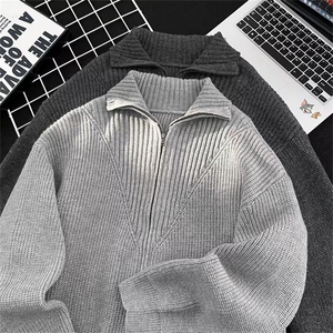 长袖ins日系美式双拉链立领针织开衫外套男简约新款毛衣MZ711-P78图片