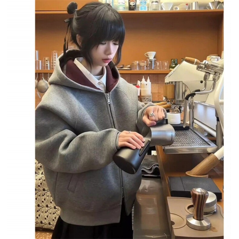 秋季连帽卫衣开衫男女新款美式潮牌宽松情侣拉链外套LW2299-p54图片