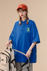 中性 夏季小清新印花全棉宽松情侣短袖POLO衫T恤 PL52 P45控58图片