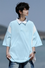 8XL-M拼接撞色短袖t恤男款夏季新款半袖POLO衫加肥加大码DT004P38，男装Polo衫，电商B312