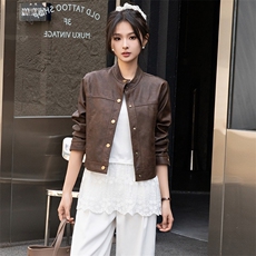海宁仿真皮衣外套女2025春秋BAO款小个子短款可水洗PU皮夹克上衣，女装皮衣，江南女神